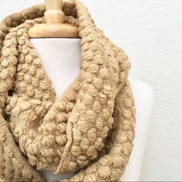Soft & Cozy Acrylic Nubby Knit Tan Infinity Scarf, NWT - Picture 2 of 5